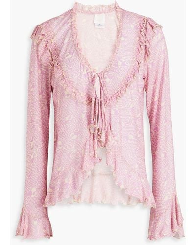 Anna Sui Ruffled Printed Tulle Top - Pink