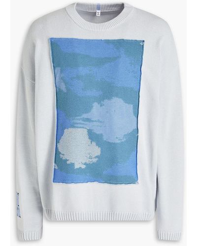 McQ Appliquéd Intarsia Cotton Sweater - Blue