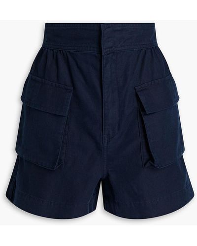 Joie Gathered Cotton And Linen-blend Twill Shorts - Blue