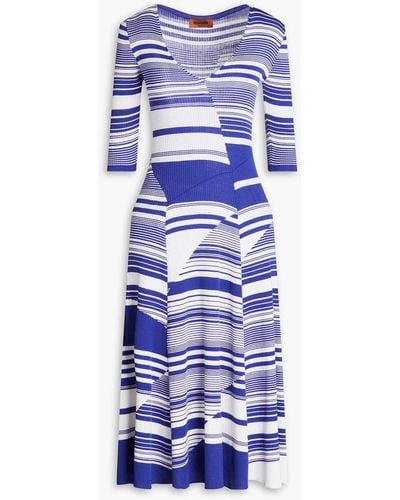 Missoni Striped Ribbed-knit Cotton And Wool-blend Midi Dress - Blue