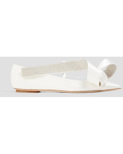 Sergio Rossi Marquise Embellished Satin Point-toe Flats - White