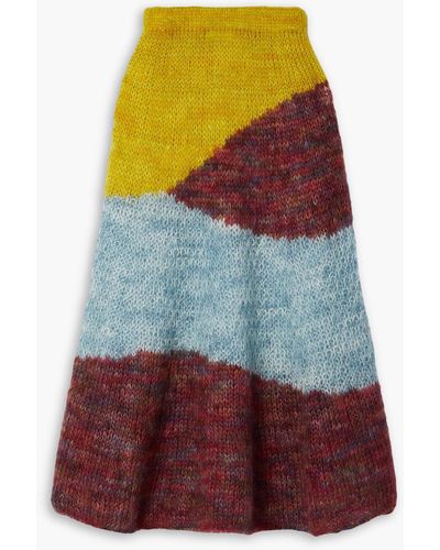Ulla Johnson Serena Color-block Mohair-blend Midi Skirt - Yellow