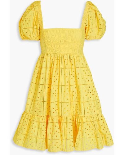 Ganni Broderie Anglaise Cotton Mini Dress - Yellow