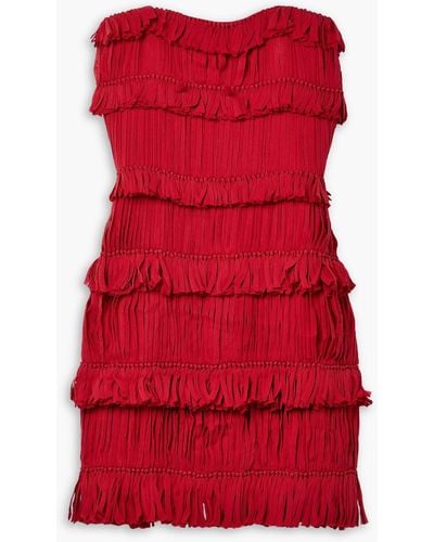 Interior Valencia Strapless Fringed Silk-crepe Mini Dress - Red
