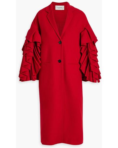 Valentino Garavani Ruffled Wool And Cashmere-felt Coat - Red