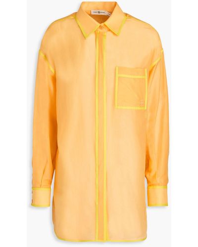 Tory Burch Two-tone Cotton And Silk-blend Voile Shirt - Yellow