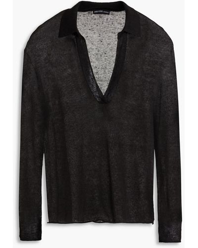 James Perse Linen-blend Polo Shirt - Black
