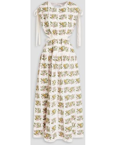 Agua Bendita Cutout Embroidered Linen Midi Dress - Natural