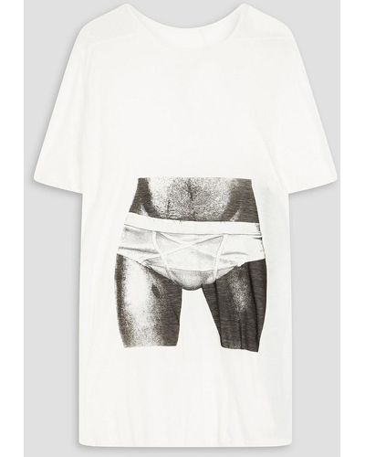Rick Owens Bedrucktes t-shirt aus baumwoll-jersey mit flammgarneffekt - Weiß