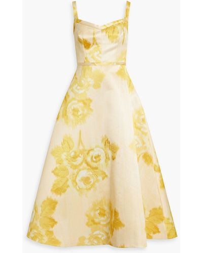 Emilia Wickstead Elvita Foral-print Faille Midi Dress - Yellow