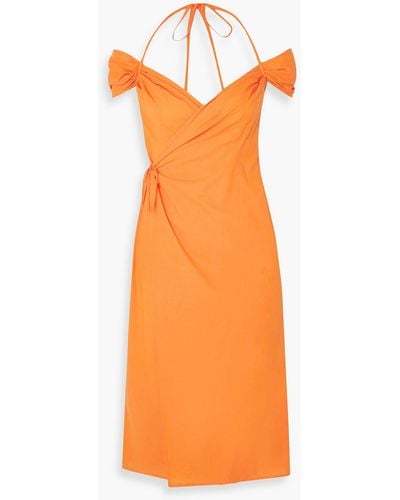 Ioannes Romeo Cold-shoulder Cotton Midi Wrap Dress - Orange