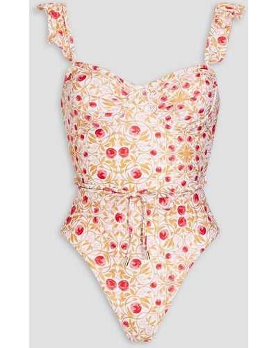 Rebecca Vallance Catania Ruffled Printed Swimsuit - Pink