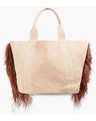 Brunello Cucinelli Feather-embellished Pebbled-leather Tote - Natural