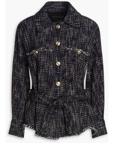 Maje Belted Cotton-blend Bouclé-tweed Jacket - Black