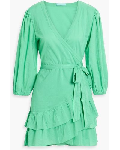 Melissa Odabash Tabitha Ruffled Cotton Mini Wrap Dress - Green