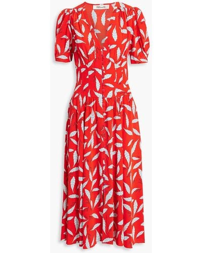 Diane von Furstenberg Cordelia Shir Printed Crepe Midi Dress - Red