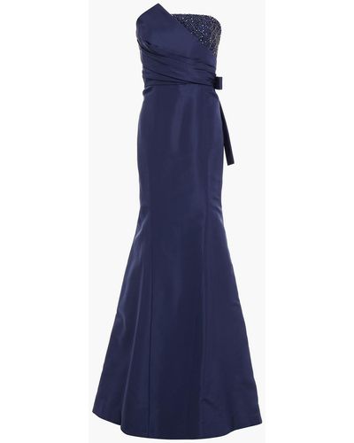 Carolina Herrera Strapless Embellished Silk-faille Gown - Blue