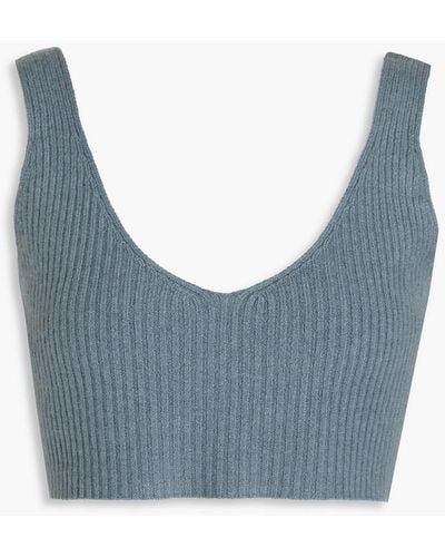 LAPOINTE Cropped Ribbed Cashmere Top - Blue