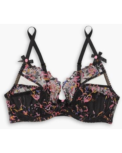 Agent Provocateur Leisha Embroidered Tulle Underwired Balconette Bra - Black