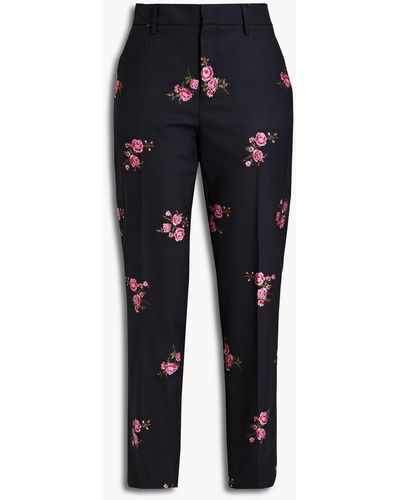 RED Valentino Floral-appliquéd Wool-blend Twill Tapered Pants - Blue