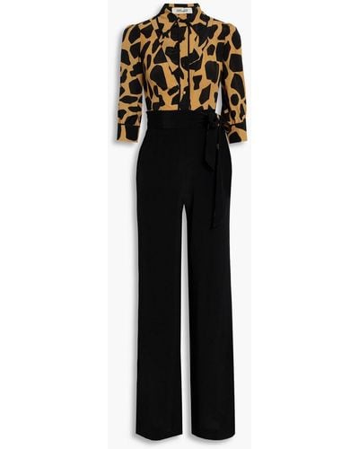 Diane von Furstenberg Blake Leopard-print Crepe De Chine Wide-leg Jumpsuit - Black
