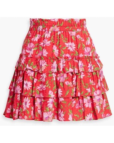 LoveShackFancy Corbett Tie Floral-print Jacquard Mini Skirt - Red