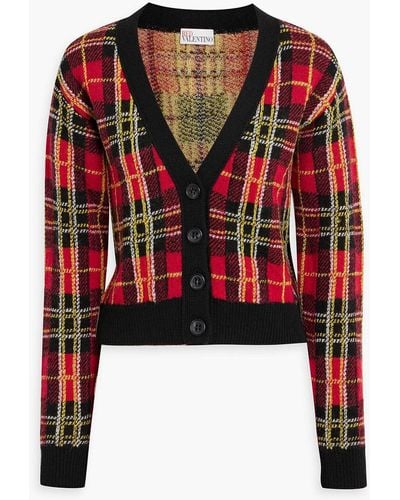 RED Valentino Checked Jacquard-knit Wool Cardigan - Red