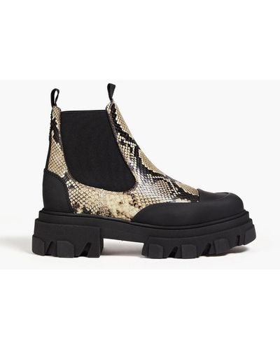 Ganni Croc-effect Leather Chelsea Boots - Black