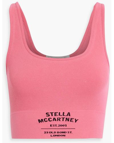Stella McCartney Cropped Logo-print Ribbed Stretch Cotton-blend Jersey Tank - Pink