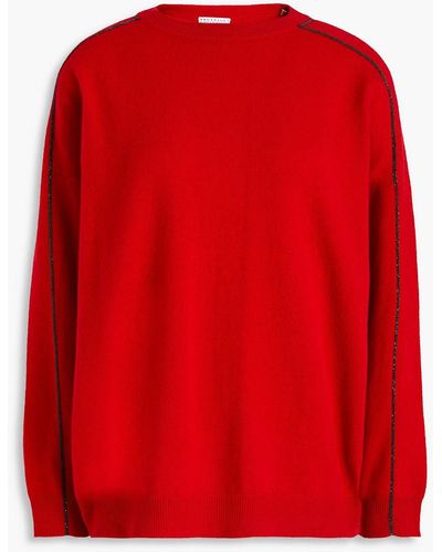 Brunello Cucinelli Bead-embellished Wool, Cashmere And Silk-blend Sweater - Red