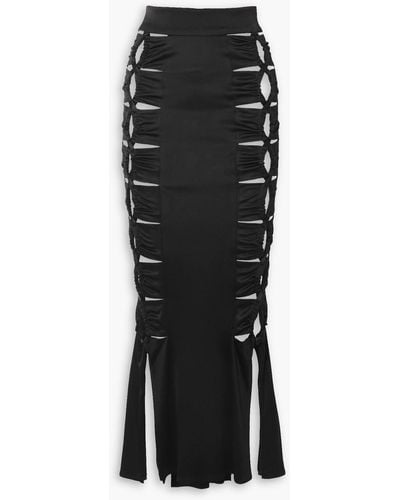 Galvan London Vertebrae Ruched Cutout Satin-jersey Maxi Skirt - Black