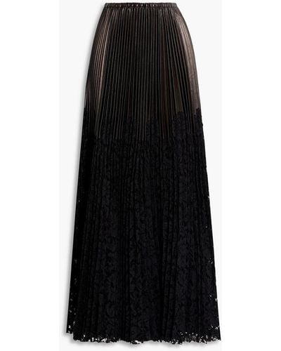 Valentino Garavani Pleated Faux Leather And Corded Lace Maxi Skirt - Black