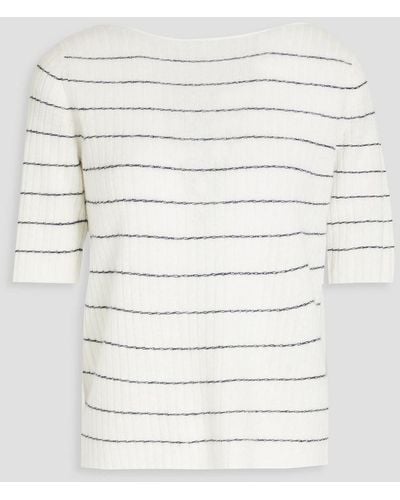Vince Striped Ribbed Linen And Cashmere-blend Top - Natural