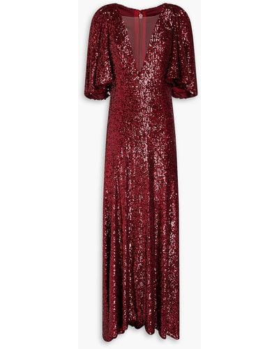 Monique Lhuillier Sequined Mesh Gown - Red
