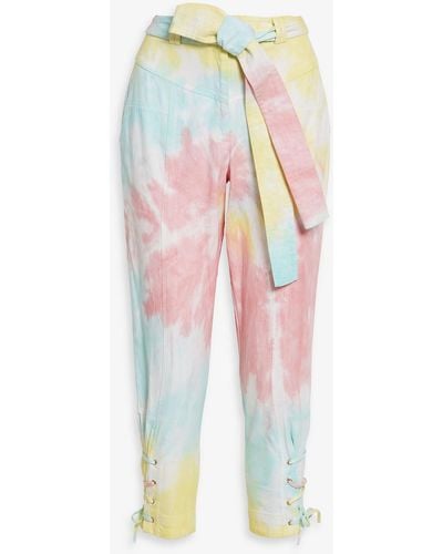 LoveShackFancy Tao Lace-up Detailed Tie-dyed High-rise Tapered Jeans - Multicolour