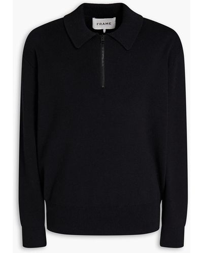 FRAME Ribbed Cotton And Cashmere-blend Half-zip Polo Jumper - Black
