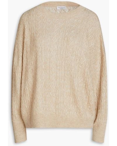 Brunello Cucinelli Metallic Cable-knit Sweater - Natural