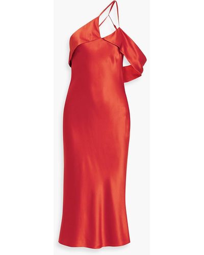 Michelle Mason One-shoulder Draped Silk-satin Midi Dress - Red