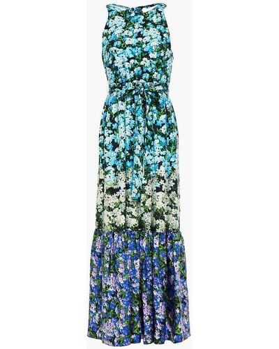 Mary Katrantzou Portofino Gathered Floral-print Silk-twill Maxi Dress - Blue