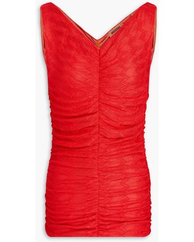 Missoni Ruched Crochet-knit Tank - Red