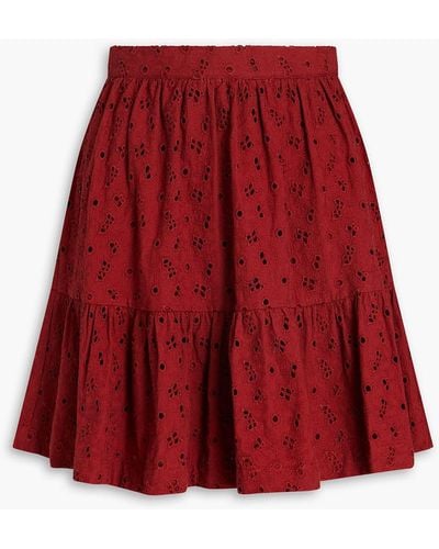 ALEXACHUNG Gathe Broderie Anglaise Cotton Mini Skirt - Red