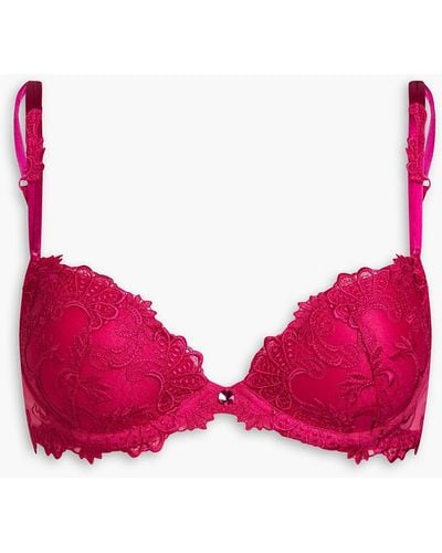 Lise Charmel Dressing Floral Embroidered Satin And Stretch-tulle Underwired Push-up Bra - Pink
