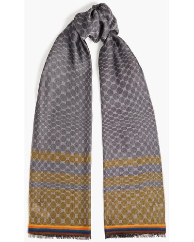 Paul Smith Frayed Printed Cotton-blend Jacquard Scarf - Gray