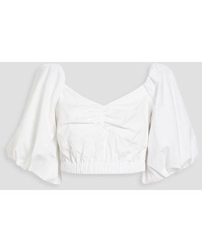 Jason Wu Cropped Gathered Cotton-blend Poplin Blouse - White