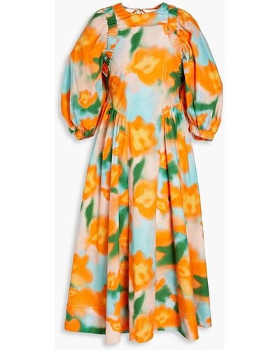Rejina Pyo Open-back Floral-print Cotton-poplin Midi Dress - Orange