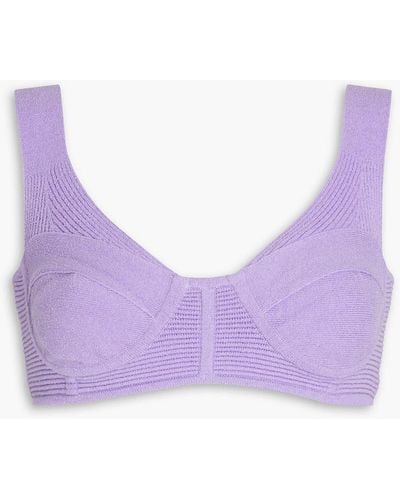 Hervé Léger Bouclé-knit Cotton-blend Bra Top - Purple