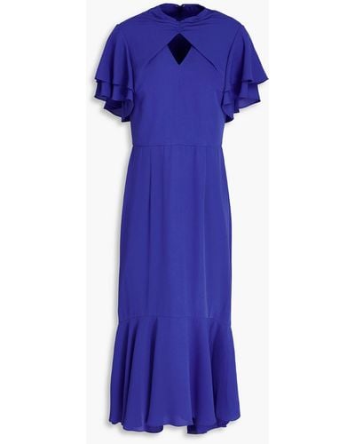 Mikael Aghal Fluted Cutout Crepe Midi Dress - Blue