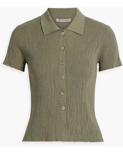 Autumn Cashmere Ribbed Cotton Polo Jumper - Green