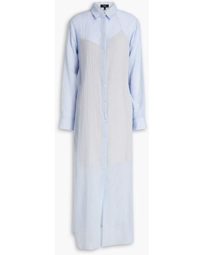 Theory Crinkled Cotton-voile Midi Shirt Dress - Blue