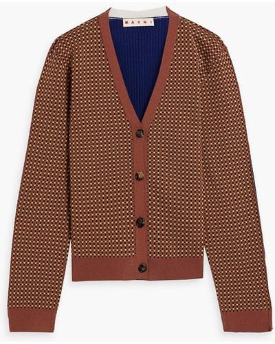 Marni Jacquard-knit And Ribbed Wool-blend Cardigan - Brown